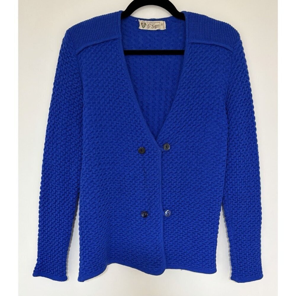 Vintage Rare G. Gucci Women’s 1950/1960’s Blue 2 Button Wool Cardigan Size 44
